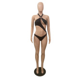 Sexy Hollow Out Bodysuit+Split Maxi Skirt 2 Piece Sets GCNF-0103
