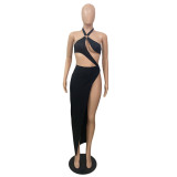 Sexy Hollow Out Bodysuit+Split Maxi Skirt 2 Piece Sets GCNF-0103