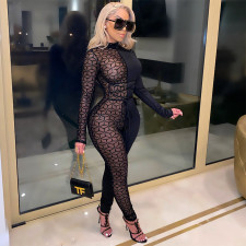 Sexy Mesh Patchwork Long Sleeve Jumpsuit GCNF-0074