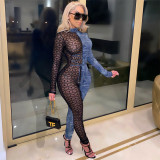 Sexy Mesh Patchwork Long Sleeve Jumpsuit GCNF-0078