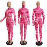 Tie Dye Print Long Sleeve Zipper Two Piece Sets (With Mask) GCNF-0060