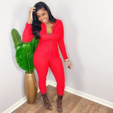 Solid Long Sleeve Zipper Pockets Jumpsuit GCNF-0073