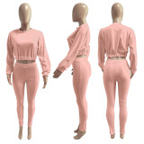 Solid Long Sleeve Casual Two Piece Sets ME-S996