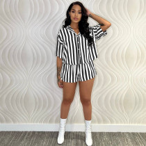 Casual Striped Shirt Top And Shorts 2 Piece Sets YIM-245