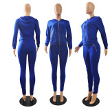 Solid Hooded Zipper Two Piece Pants Set GCNF-0049