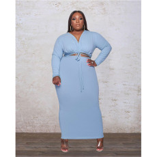 Plus Size Solid Color Cropped Top And Skirt Two Piece Set GDYF-6947