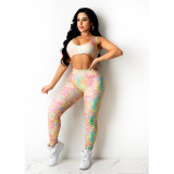 Print Slim Hollow Bandage Vest And Pants Two Piece Sets GDYF-6958