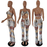 Sexy Print Sleeveless Top And Pants Two Piece Sets GDYF-6985