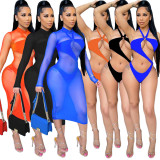Sexy Swimsuit Solid Color Mesh Two Piece Set GDYF-6987