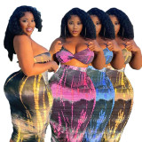 Plus Size Tie Dye Sexy Tube Top And Skirt Two Piece Set GDYF-6965