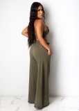 Solid Color Fashion Halter Neck Top Wide-leg Pants 2 Piece Sets GDYF-6966