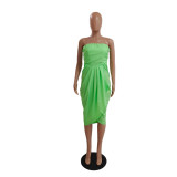 Tube Top Solid Color Smocked Midi Dress GDYF-6984
