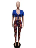 Sexy Crop Top+Printed Pants Two Piece Sets MEM-88421