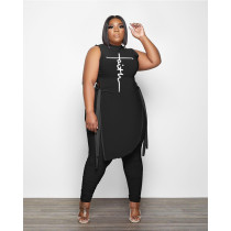 Plus Size Tie Up Printed Vest And Pants Two Piece Sets GDYF-69351