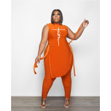Plus Size Tie Up Printed Vest And Pants Two Piece Sets GDYF-69351