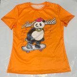 Cartoon Print O Neck Short Sleeve T Shirt (Only Top)MEI-9232