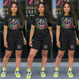 Plus Size Cartoon Print T Shirt And Shorts 2 Piece Sets GCNF-0026