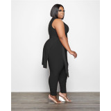 Plus Size Solid Color Tie Up Tank Top And Pants Two Piece Sets GDYF-6935