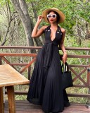 Chiffon Black Halter Backless Pleated Maxi Dress OLYF-96091