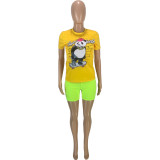 Cartoon Print O Neck Short Sleeve T Shirt (Only Top)MEI-9232