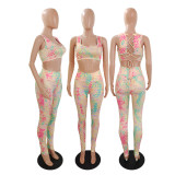Print Slim Hollow Bandage Vest And Pants Two Piece Sets GDYF-6958