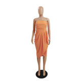 Tube Top Solid Color Smocked Midi Dress GDYF-6984