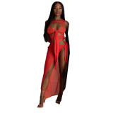Sexy Mesh Solid Color Tie Up Nightclub Dress GDYF-6661