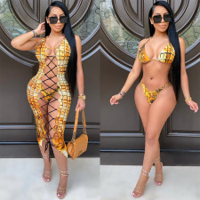 Sexy Bikini Print Lace-Up Swimsuit Three Piece GDYF-6654