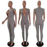 Fashion Deep V Neck Sleeveless Slim Fit Jumpsuit GDYF-6640