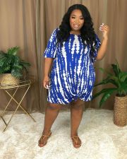 Plus Size Printed O Neck Short Sleeve Dress QCYF-773