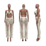 Sexy Tassel Bra Top+Hollow Out Pants 2 Piece Sets TR-1193