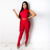 Solid Sleeveless Two Piece Pants Set DDF-88156