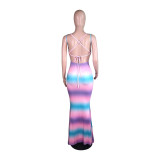 Gradient Striped Straps Backless Maxi Dress YM-9290