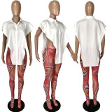 Sexy Irregular Shirt Top+Mesh Printed Pants 2 Piece Sets YNSF-1696