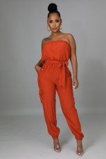 Solid Strapless Sashes Jumpsuit MXDF-6077