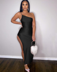 Sexy One Shoulder High Split Club Dress MIL-L304