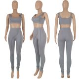 Solid Tank Top And Pants Slim Two Piece Sets FENF-214