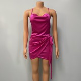 Sexy Solid Color Backless Mini Dress XMY-9351