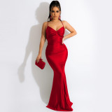 Solid Color Sexy Elegant Backless Tie Up Evening Dress BY-5617