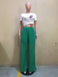 Solid Pleated Wide Leg Pants (Without Top)OD-8486
