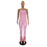 Solid Strapless Split Leg Tube Jumpsuit GCNF-0173