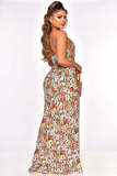 Floral Print Vacation Tube Top High Split Long Skirt Sets ME-8045