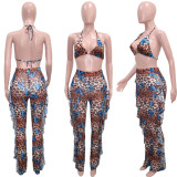 Sexy Printed Bra Top+Ruffled Pants 2 Piece Sets (With Briefs )SH-3592-1