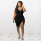 Plus Size Solid Sleeveless Drawstring Bodycon Dress ME-8030