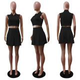 Solid Sleeveless Pleated Mini Skirt 2 Piece Sets BS-1306