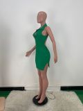 Ribbed Sleeveless Backless Split Mini Dress ARM-8319