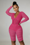 Sexy Mesh Patchwork Ruched Long Sleeve Romper HM-6609