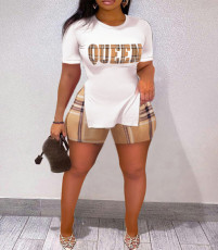 Plus Size QUEEN Letter Plaid Print 2 Piece Shorts Set SHA-86300