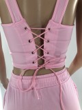 Sexy Lace-Up Vest Top And Shorts 2 Piece Sets LP-66331