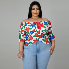 Plus Size Casual Off Shoulder Print Tie-Up Top CYA-1904